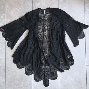 Black lace open cardigan